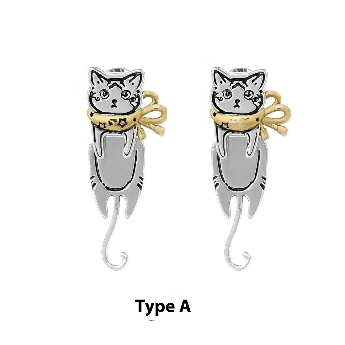 Graffiti cat earrings in copper with original niche sweet cool design and animal zodiac motif