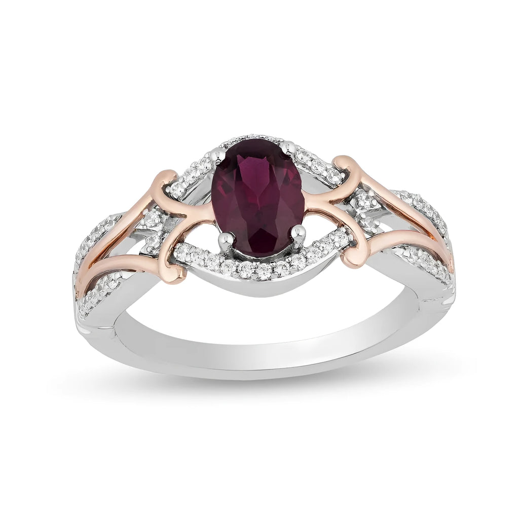 Women's copper ring with egg-shaped amethyst, micro inlaid zircon and colour separation plating, sizes 6-10