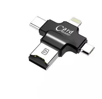 Four-in-one multi-function mobile phone card reader with USB 2.0, shown in white and black colour options