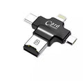 Four-in-one multi-function mobile phone card reader with USB 2.0, shown in white and black colour options