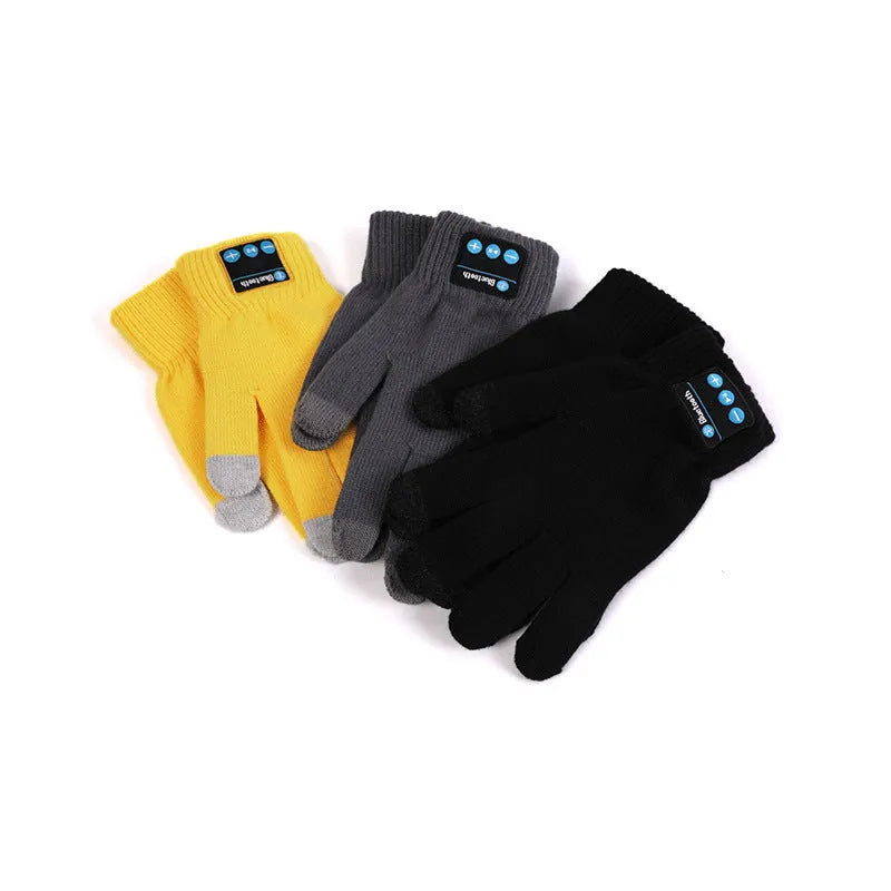 Bluetooth gloves touch screen free size winter cycling gloves yellow windproof non-slip cotton blend embroidery