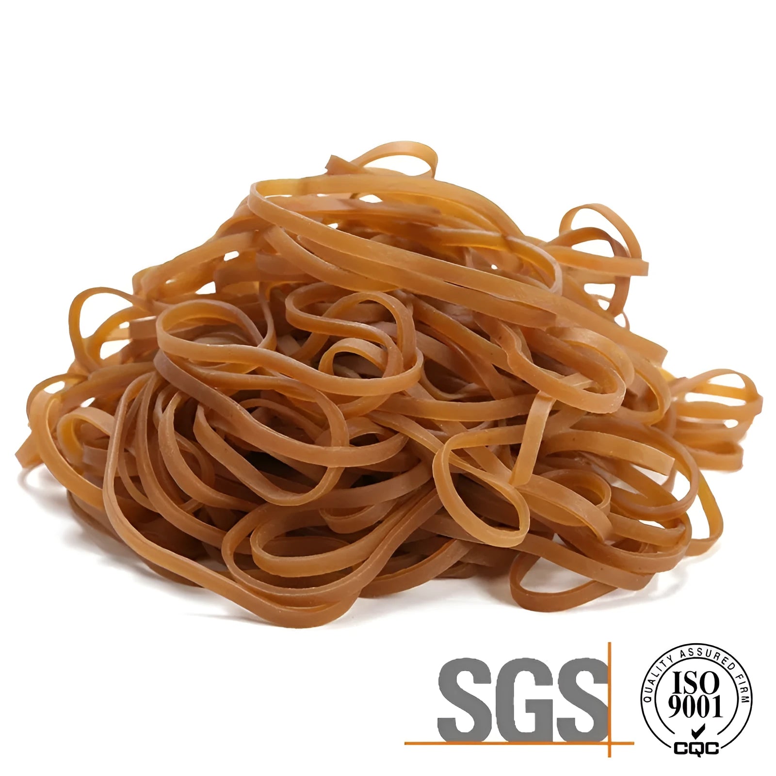 Circular natural rubber elastic bands in a 500g bulk bag for office and packaging use