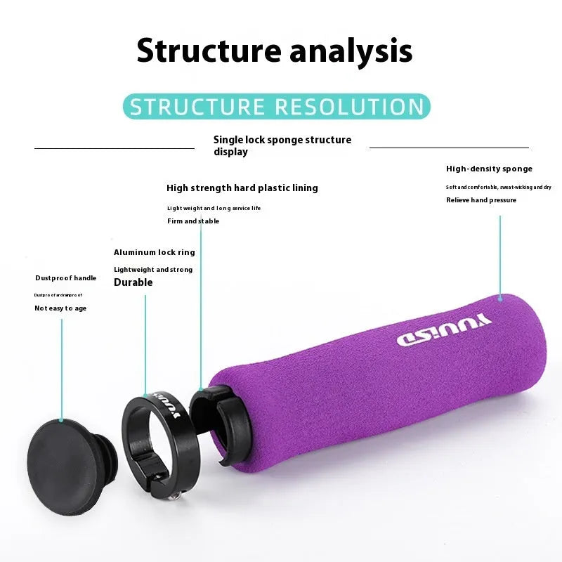 Pair of soft sponge mountain bike handlebar grip covers in black, purple, or biange colours.