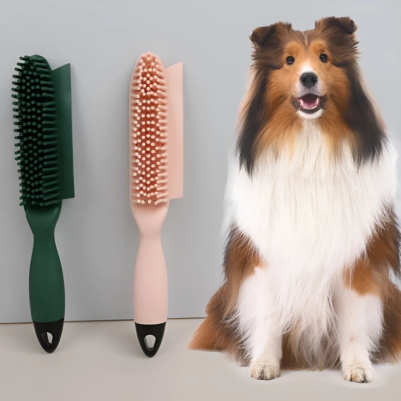 Green dual-sided pet brush with comb and 7.5cm wool sticker plate for hair removal