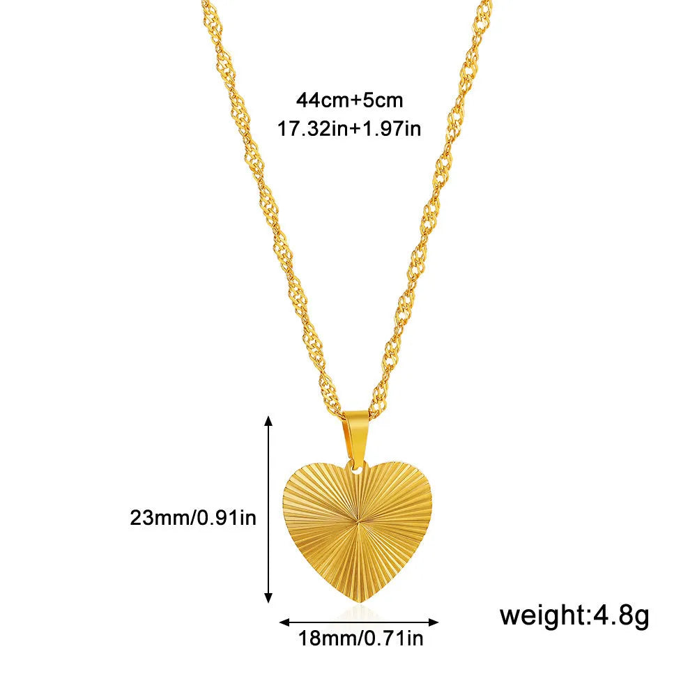 18K real gold plated stainless steel pleated small round pendant necklace on white background
