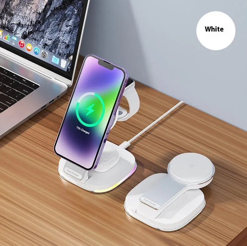 15W three-in-one wireless charger stand for phone, earbuds and watch in black aluminium finish