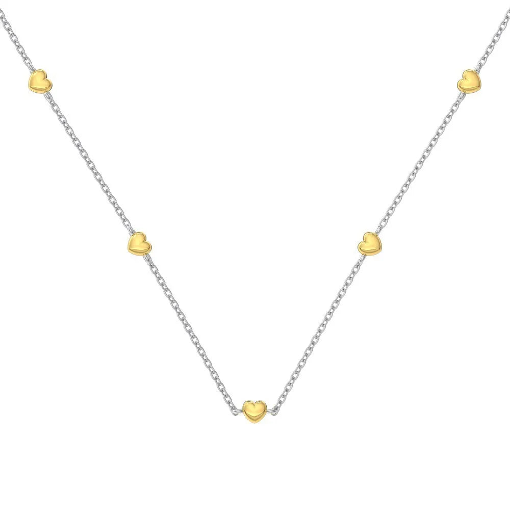 Light luxury silver necklace and bracelet set with platinum electroplated finish on white background