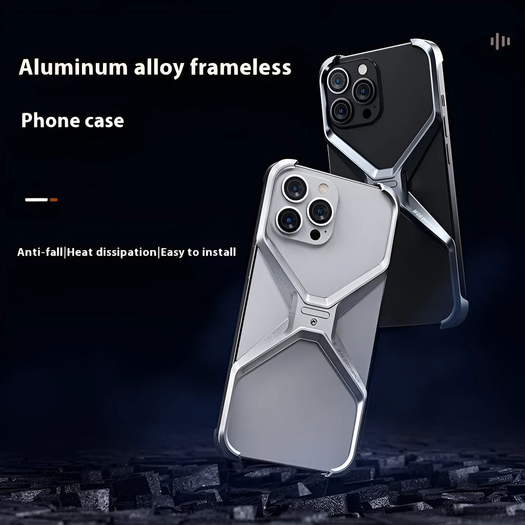 Aluminium alloy frameless hollow phone case for iPhone in Gray or Titanium with heat dissipation and airbag element
