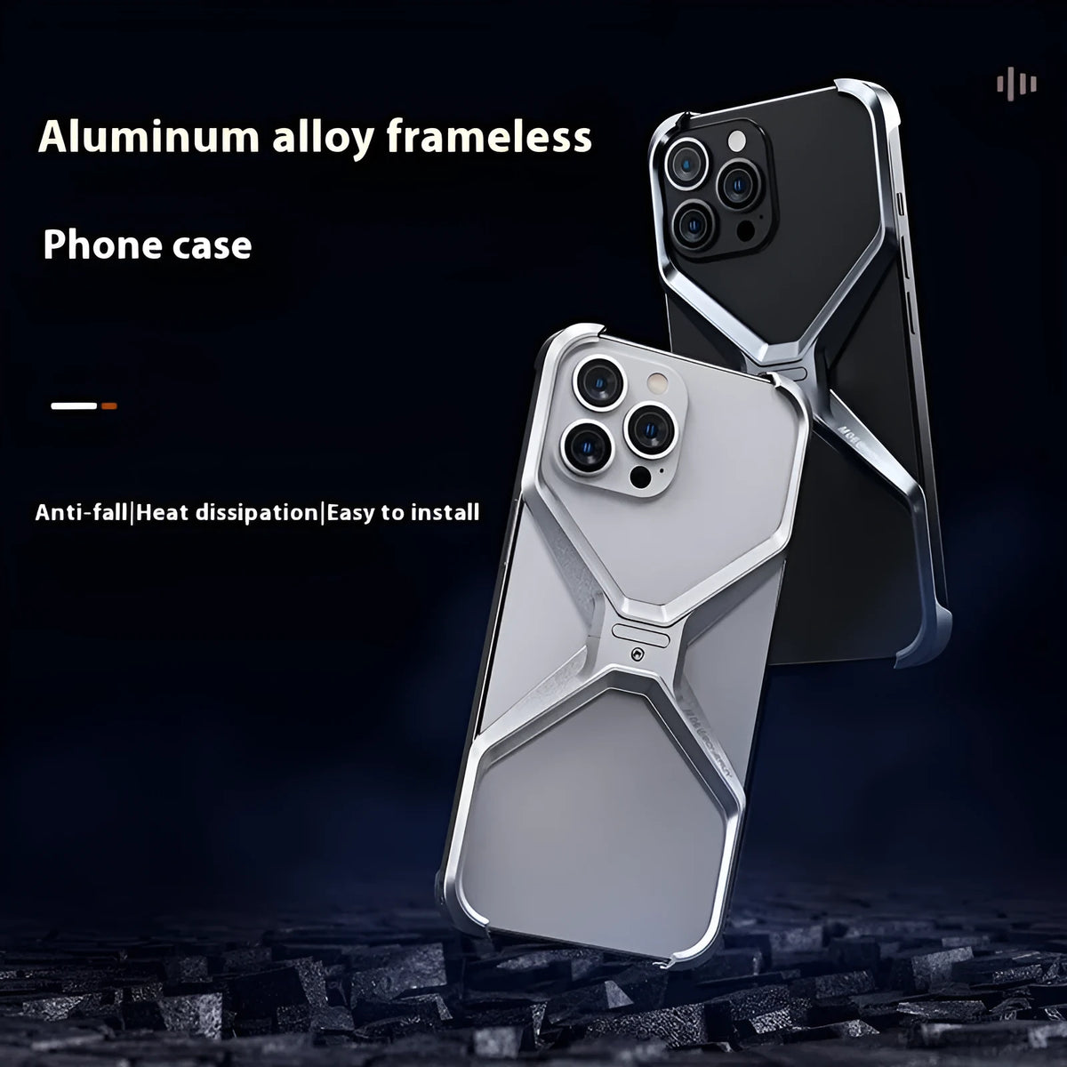 Aluminium alloy frameless hollow phone case for iPhone in Gray or Titanium with heat dissipation and airbag element