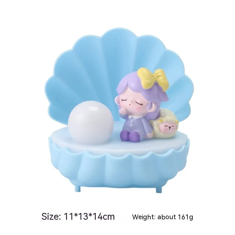 Shell Star resin cartoon night light showing Pig Girl, Bear Girl, Sheep Girl, and Miki Girl colour options