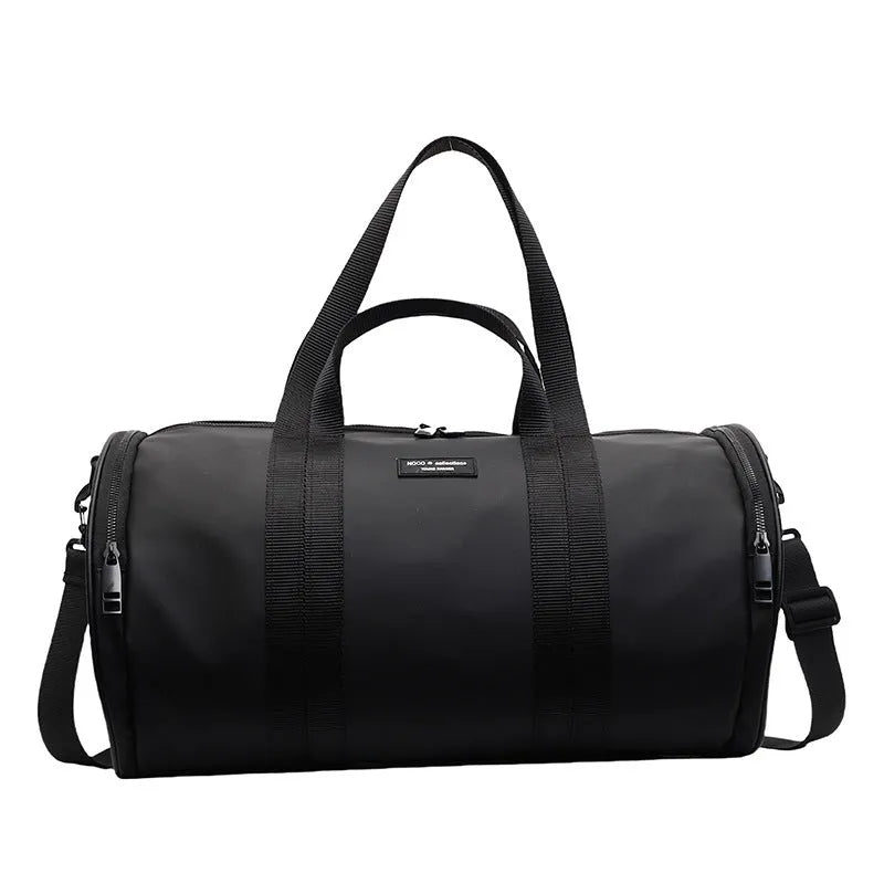 Waterproof Oxford cloth sports handbag in black, lightweight unisex travel bag with solid colour finish