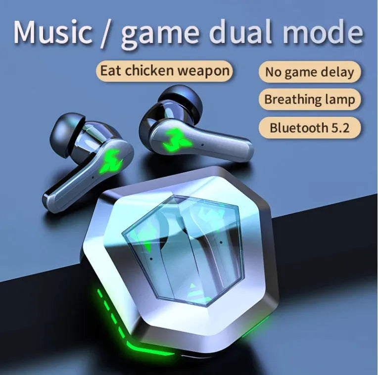 Black N35 wireless in-ear gaming Bluetooth headset with private mold earpieces.
