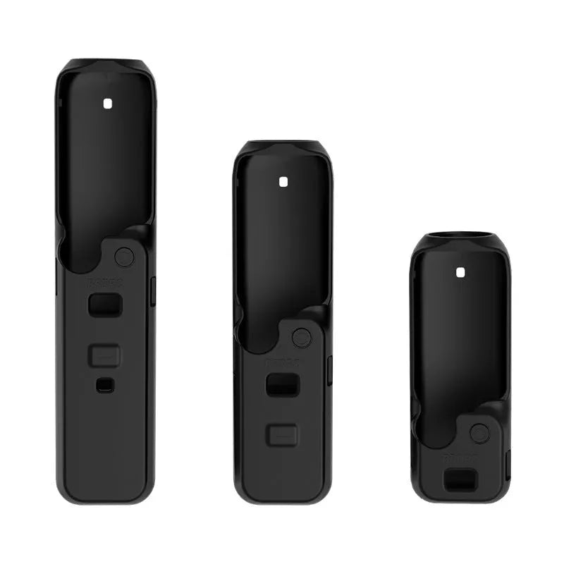 Black silicone protective sleeve for a PTZ camera, shown next to red and orange versions.