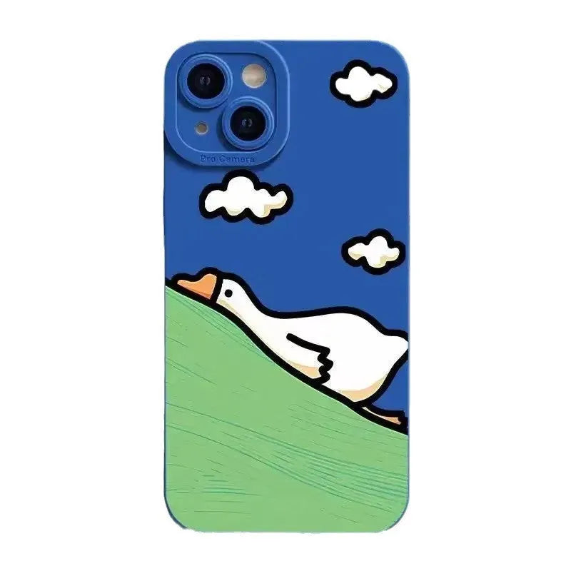 Creative cartoon duck design silicone phone case for Apple iPhone in black, white, or blue colours