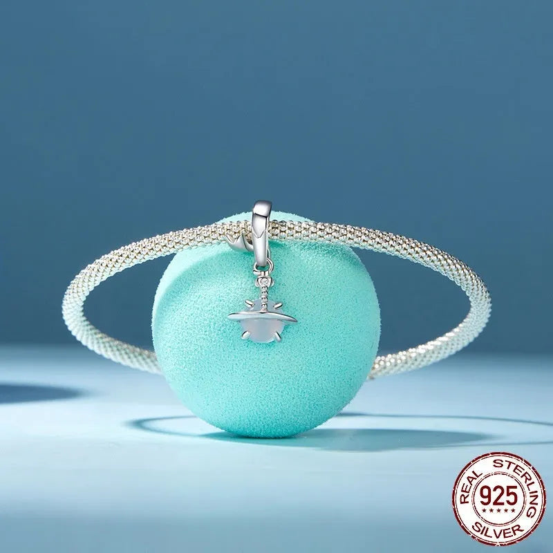 S925 silver planet spacer bead with electroplated finish, colour SCC3027, for DIY bracelet string beads