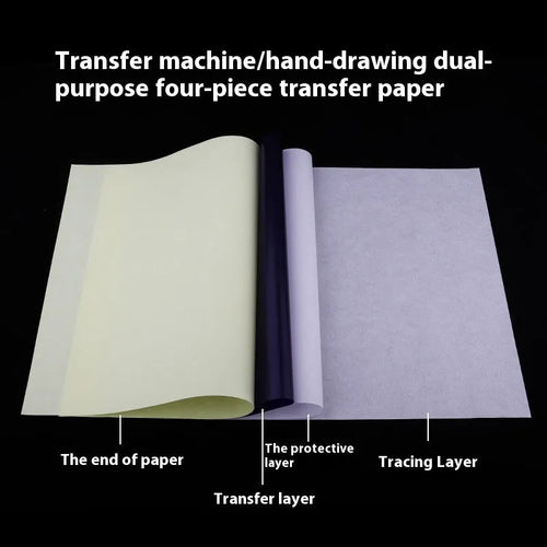 A4 tattoo stencil transfer paper pack with transfer paste gel for skin application.