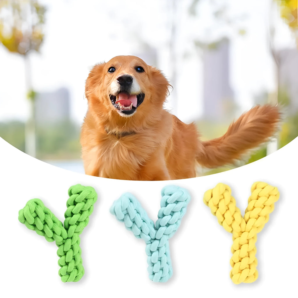 Blue Y-shaped cotton rope dog toy for large breeds measuring 18cm long