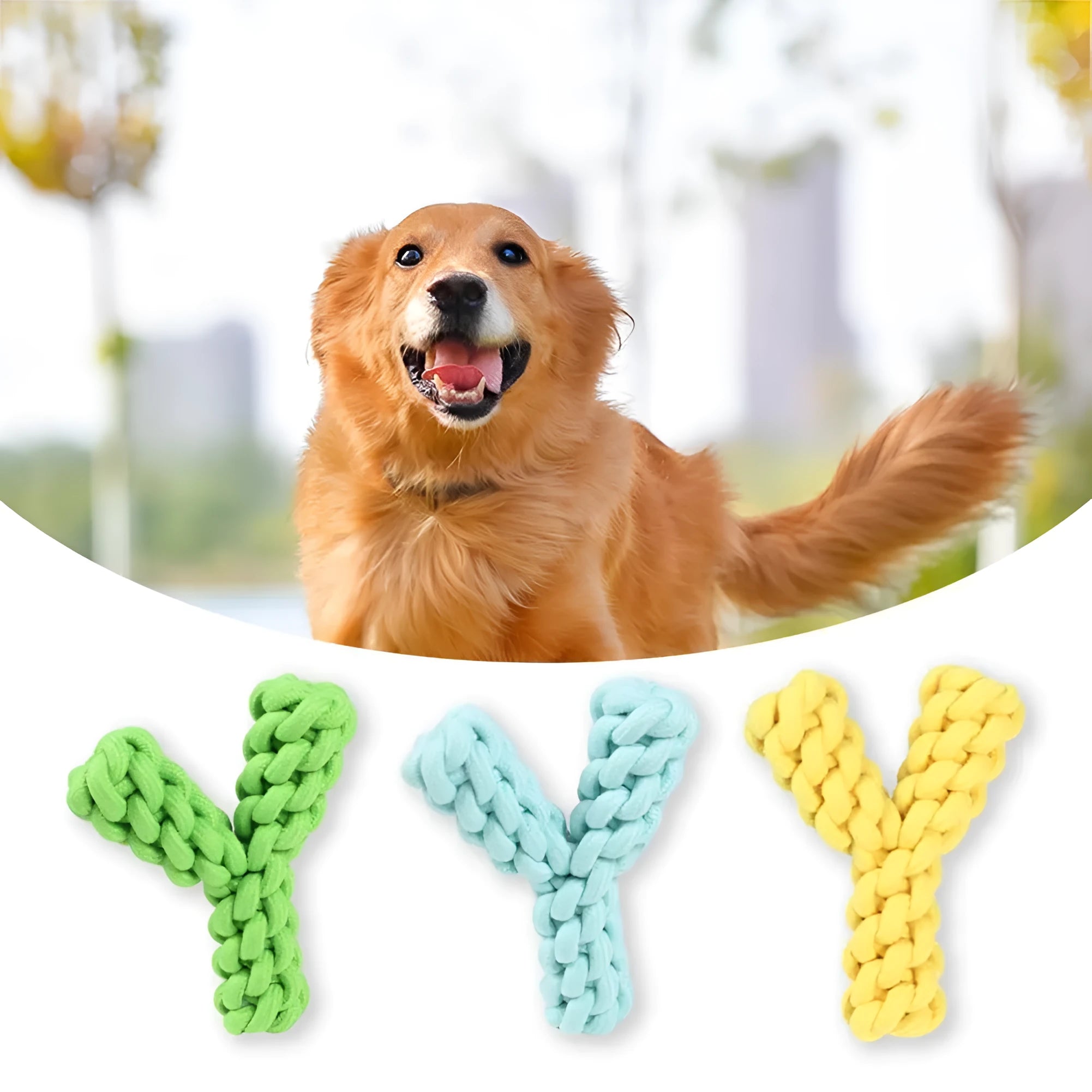 Blue Y-shaped cotton rope dog toy for large breeds measuring 18cm long