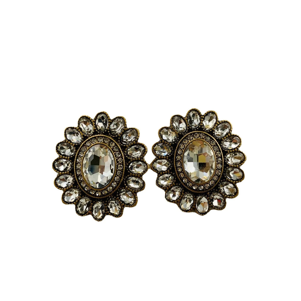Western retro full inlaid earrings electroplated mixed material drop and geometric design for women