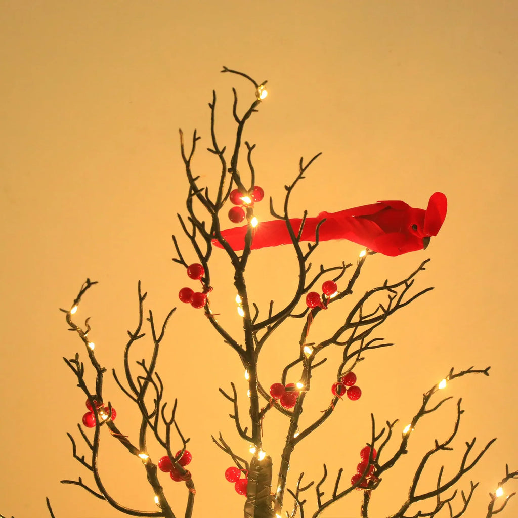 Luminous red bird winding tree lamp with 60 lights on a 53cm plastic frame, festive indoor decoration