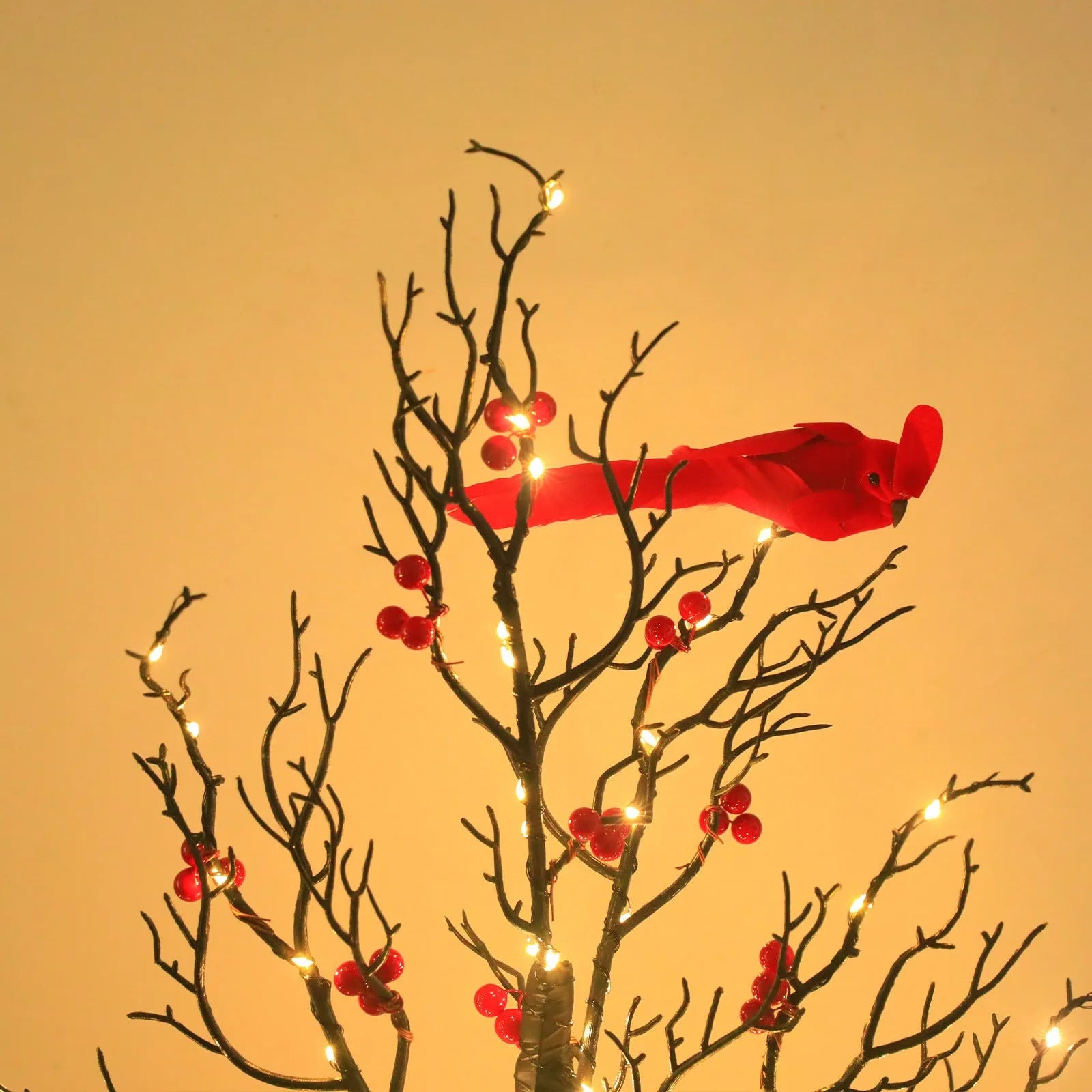 Luminous red bird winding tree lamp with 60 lights on a 53cm plastic frame, festive indoor decoration