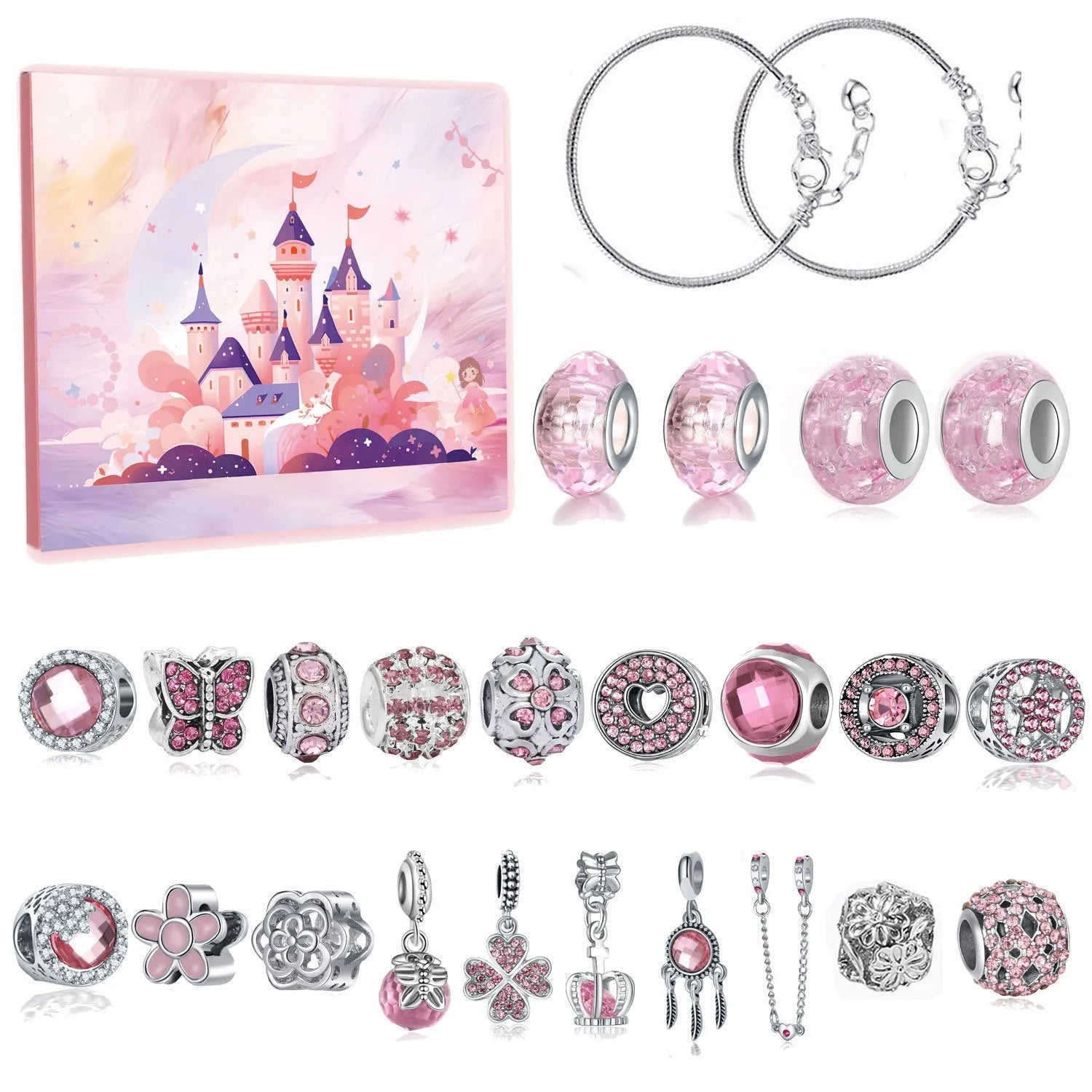 Christmas bead string jewelry gift box with electroplated alloy finish, cartoon style, multiple colour options displayed