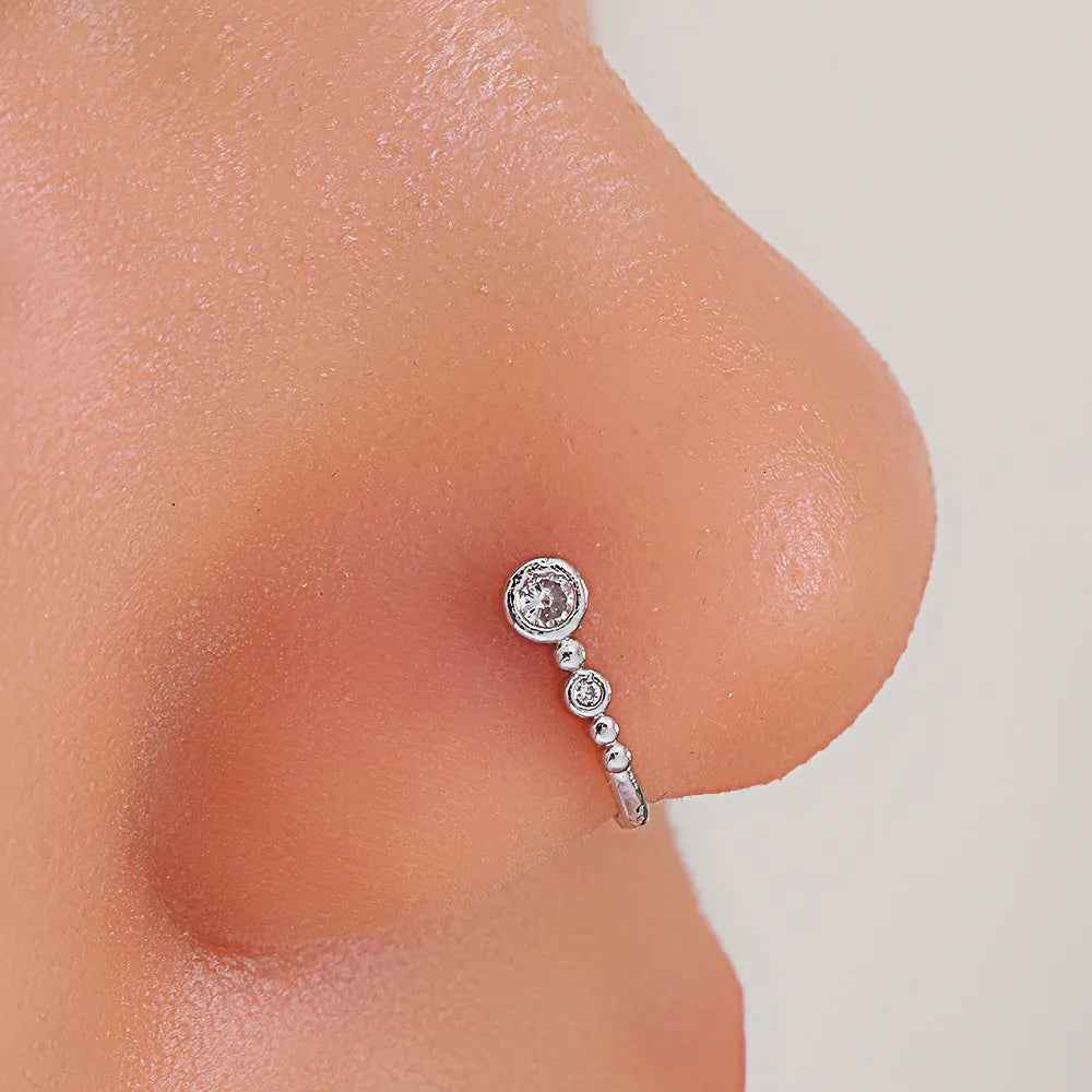Copper U-shaped nose ring with micro inlay zircon in white K or KC gold electroplated finish