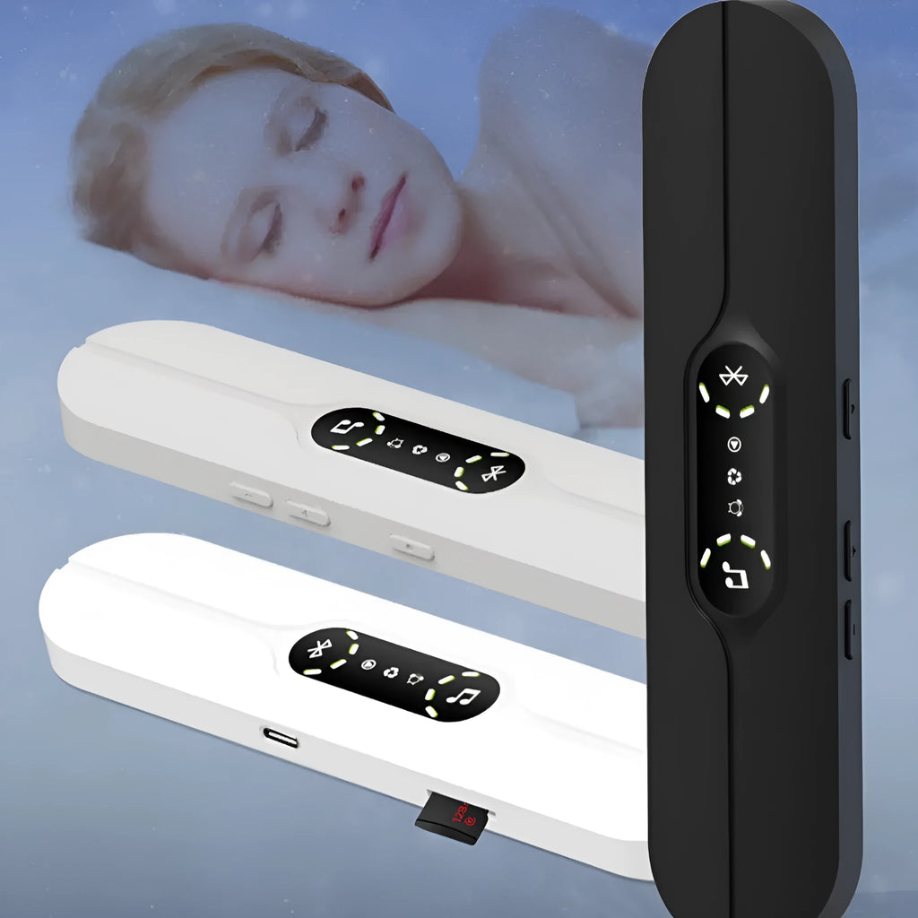 Bone conduction Bluetooth music box with USB power, timing function, and multiple colour options including black, white, black and gray, and blue and white