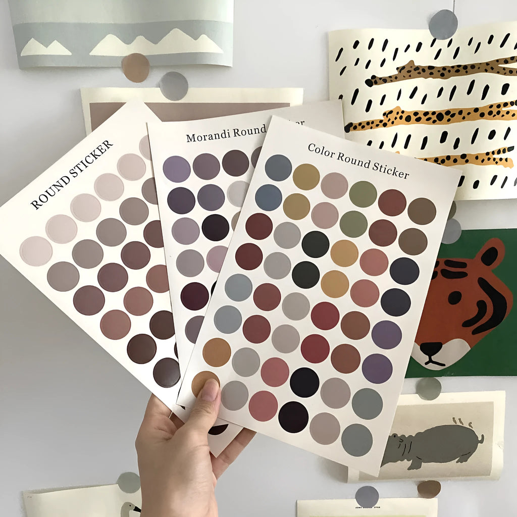 Morandi earth colour polka dot sticker sheet with 48 individual 2cm circular stickers