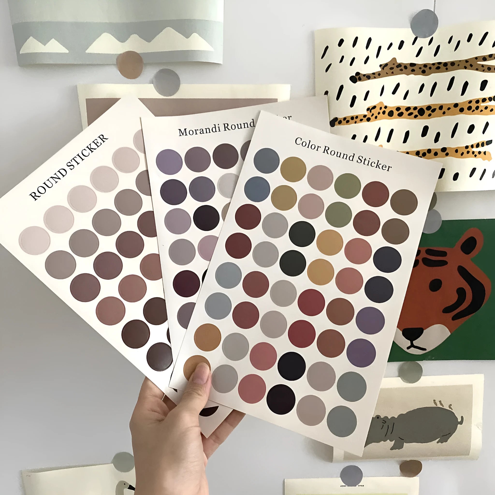 Morandi earth colour polka dot sticker sheet with 48 individual 2cm circular stickers