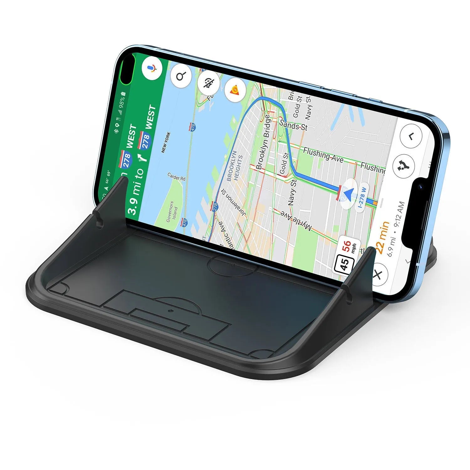 Peak-X5 coloured silicone automobile phone holder for car or desk.