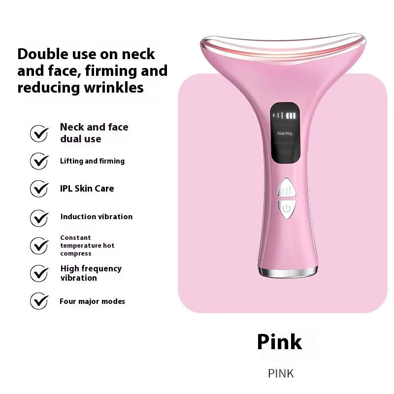 Handheld dual-purpose lifting and tightening color light neck beauty instrument with vibration massage in black