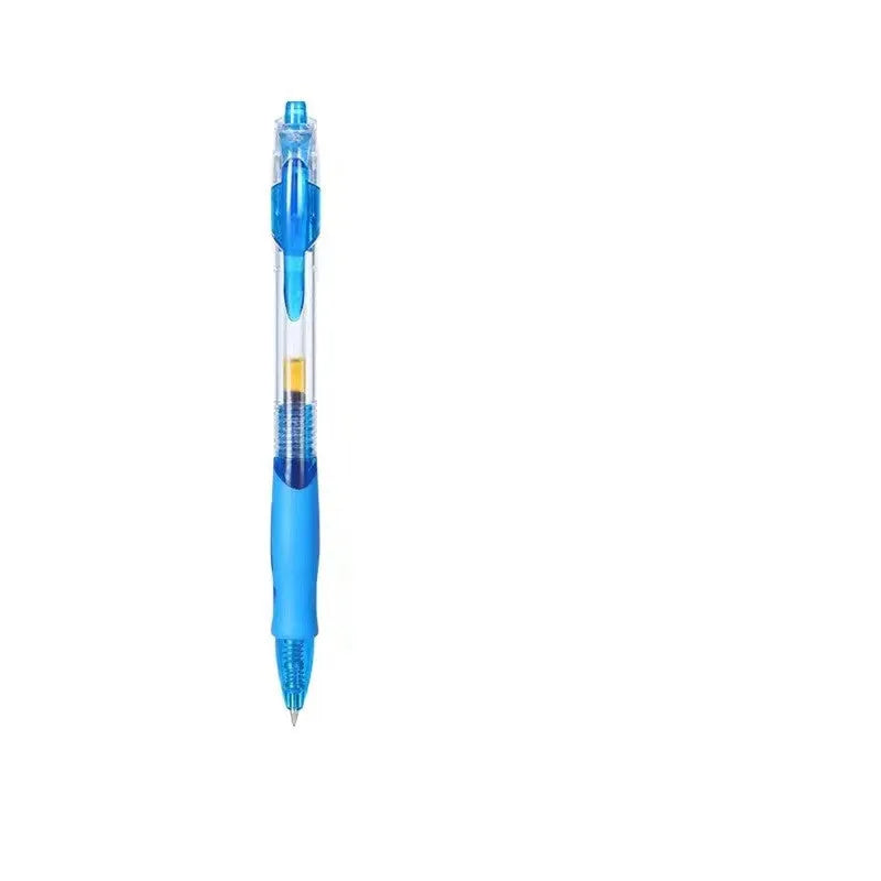 Fashion Personality black, blue, and red gel pens with 0.5mm tips on a notepad.