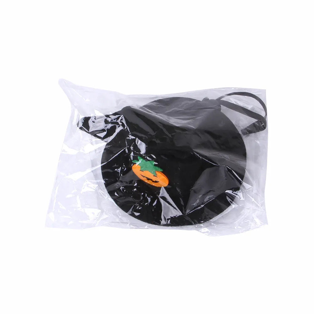 Pet cat wearing cloth Halloween pumpkin hat with embossed design details in free-size fit