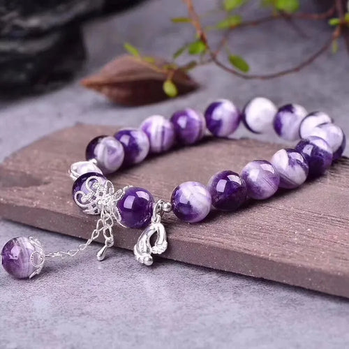 Natural amethyst bracelet with 10mm round beads in unset design for women's jewellery