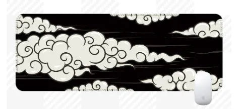 Large natural rubber desk mat with Japanese minimalist pattern on office desk