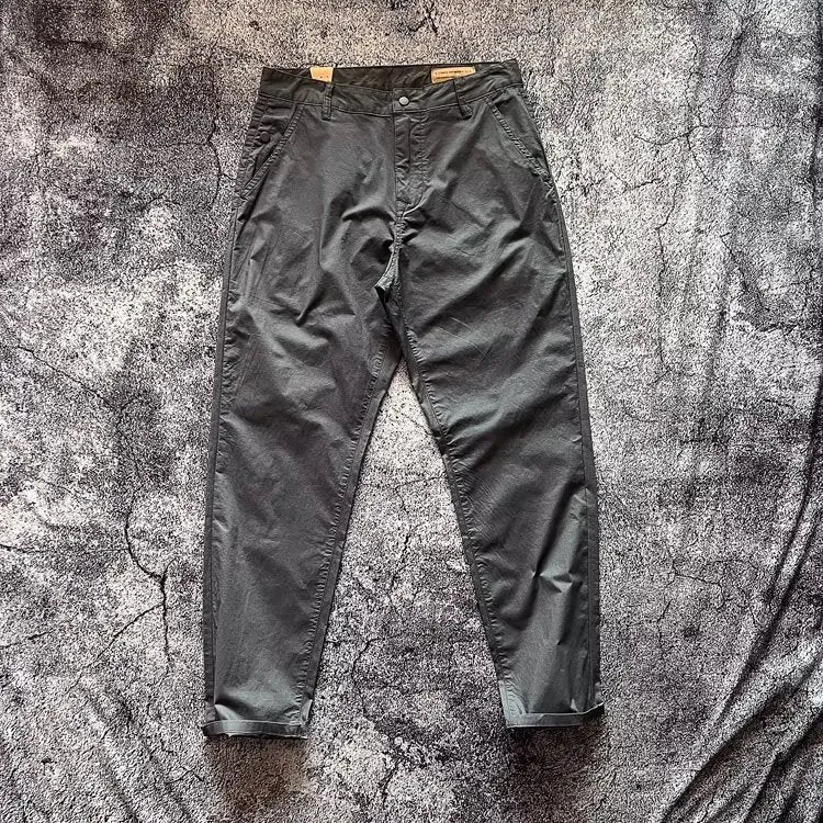 Casual loose straight track pants for men in black cotton solid colour