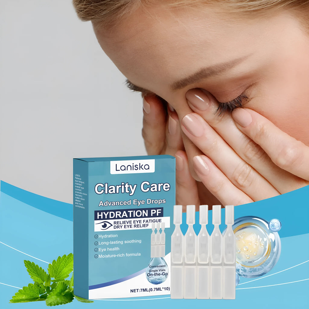 Moisturising eye drops bottle with mint leaf extract and sodium hyaluronate formula for dry eye relief