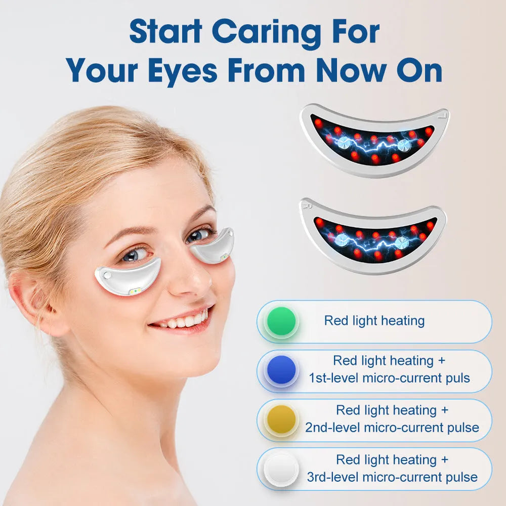 White wireless red light EMS handheld facial and eye massager on a clean background.