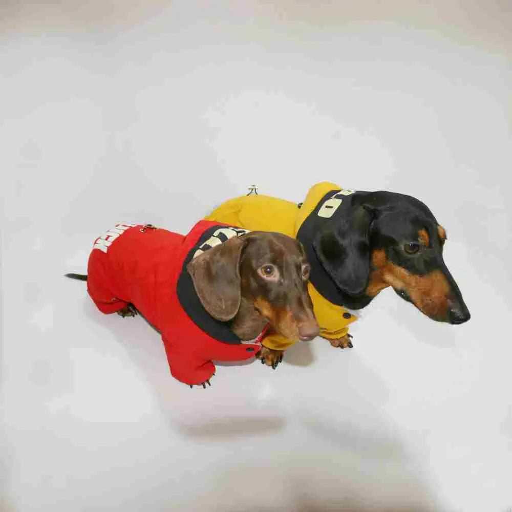 Winter warm four-legged pet clothing for dogs and cats in beige, army green, lemon yellow, or red, sizes S to XXL