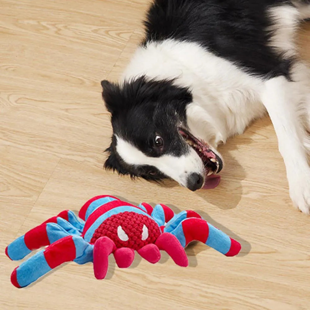 Red plush teddy bear dog toy for medium and large breed chewing and teeth cleaning
