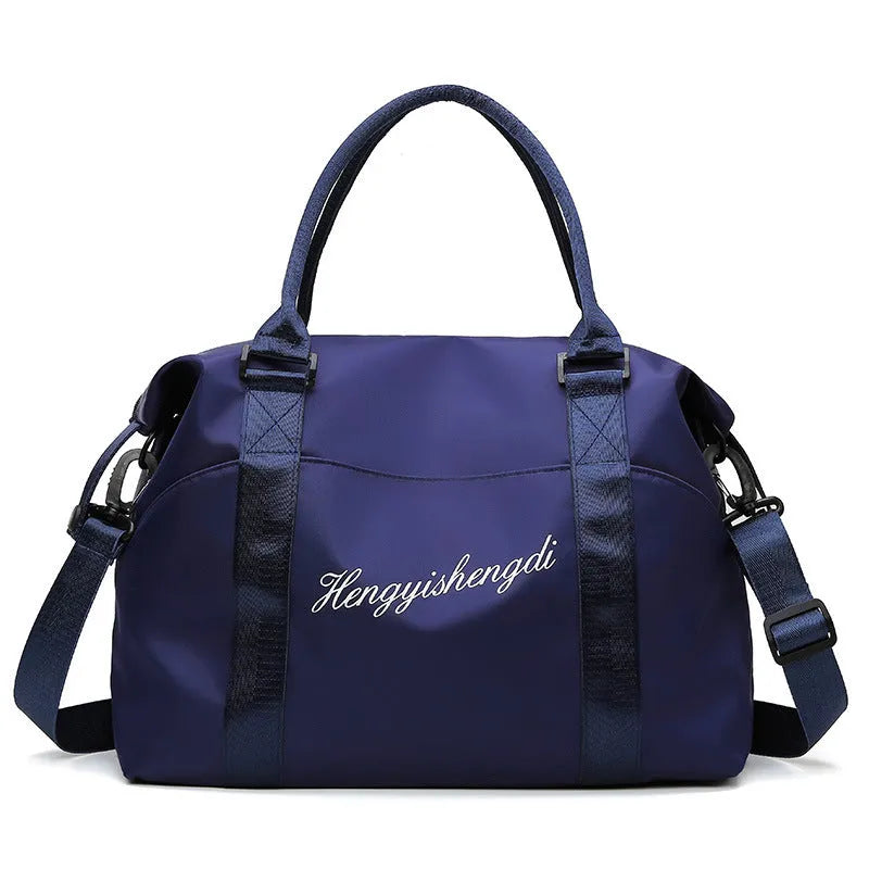 Blue Oxford cloth medium travel duffel bag with zipper and soft handle