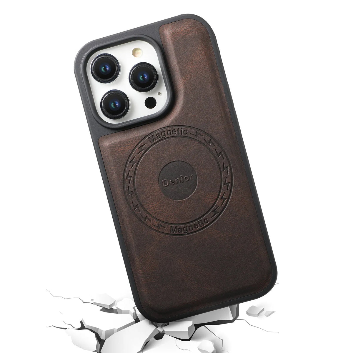 Retro style magnetic wireless charging phone case in dark brown for iPhone 14 Pro Max