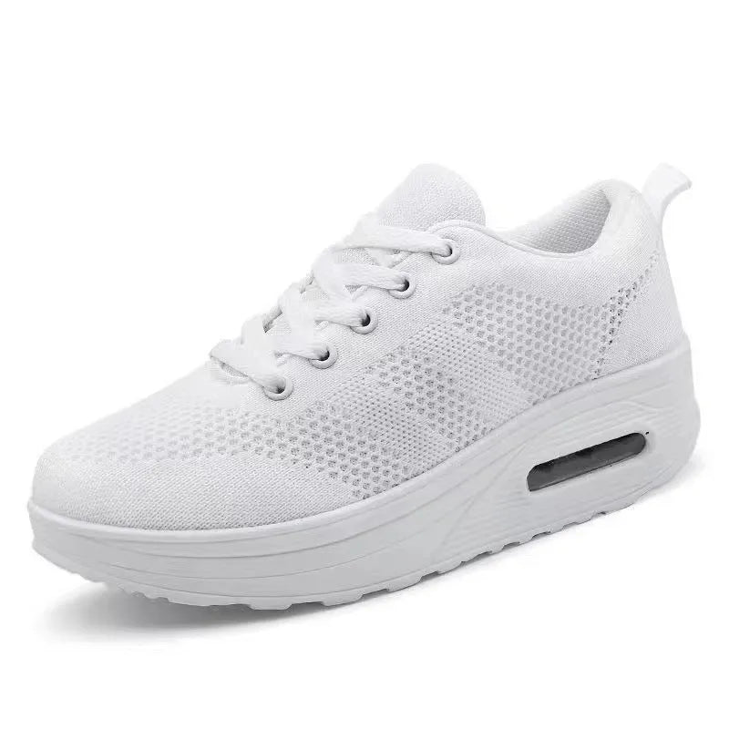 Women's solid colour platform casual shoes with flyknit upper and air cushion sole