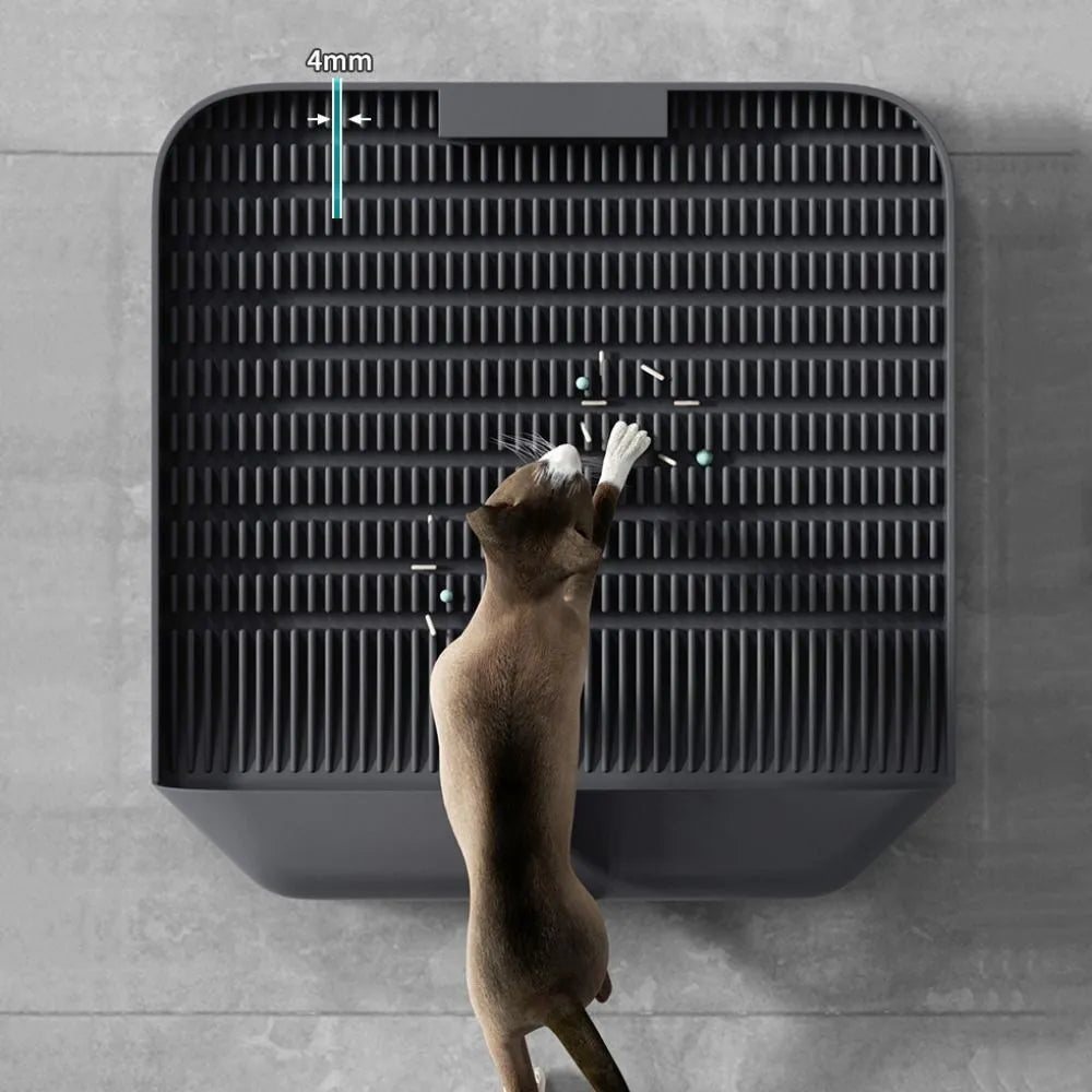 Large black cat litter pedal with slanted mouth design and raised foot pad measuring 37x37cm