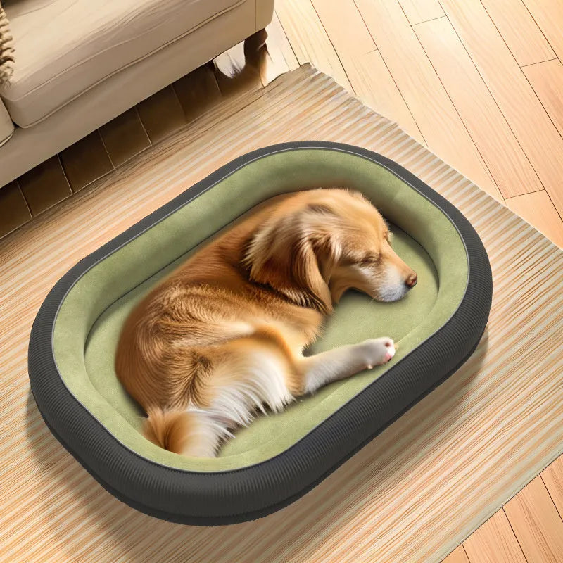 Corduroy fleece dog kennel bed for large and medium dogs, available in gray and green