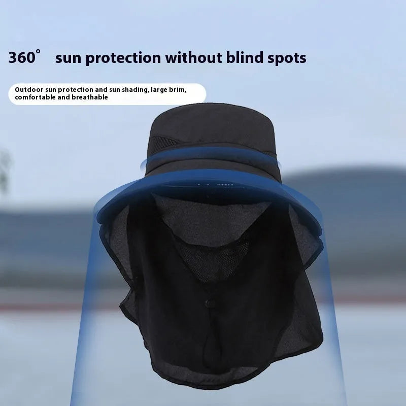 Men's polyester fisherman hat with big brim, adjustable free size and sunshade function