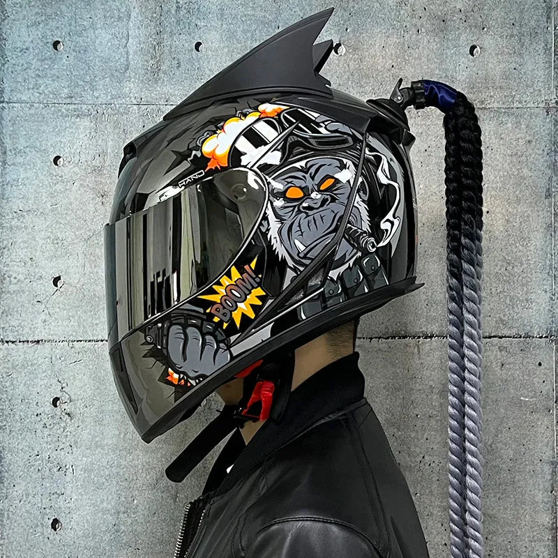 Couples' dirty braids full-face motorcycle helmet in Black Clown design, showing ABS shell.