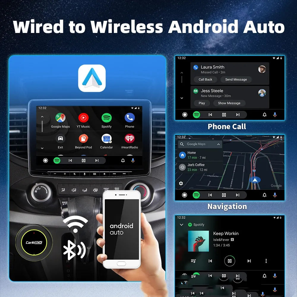 Black C6 wireless car adapter with Type-C USB interface for Android Auto and CarPlay