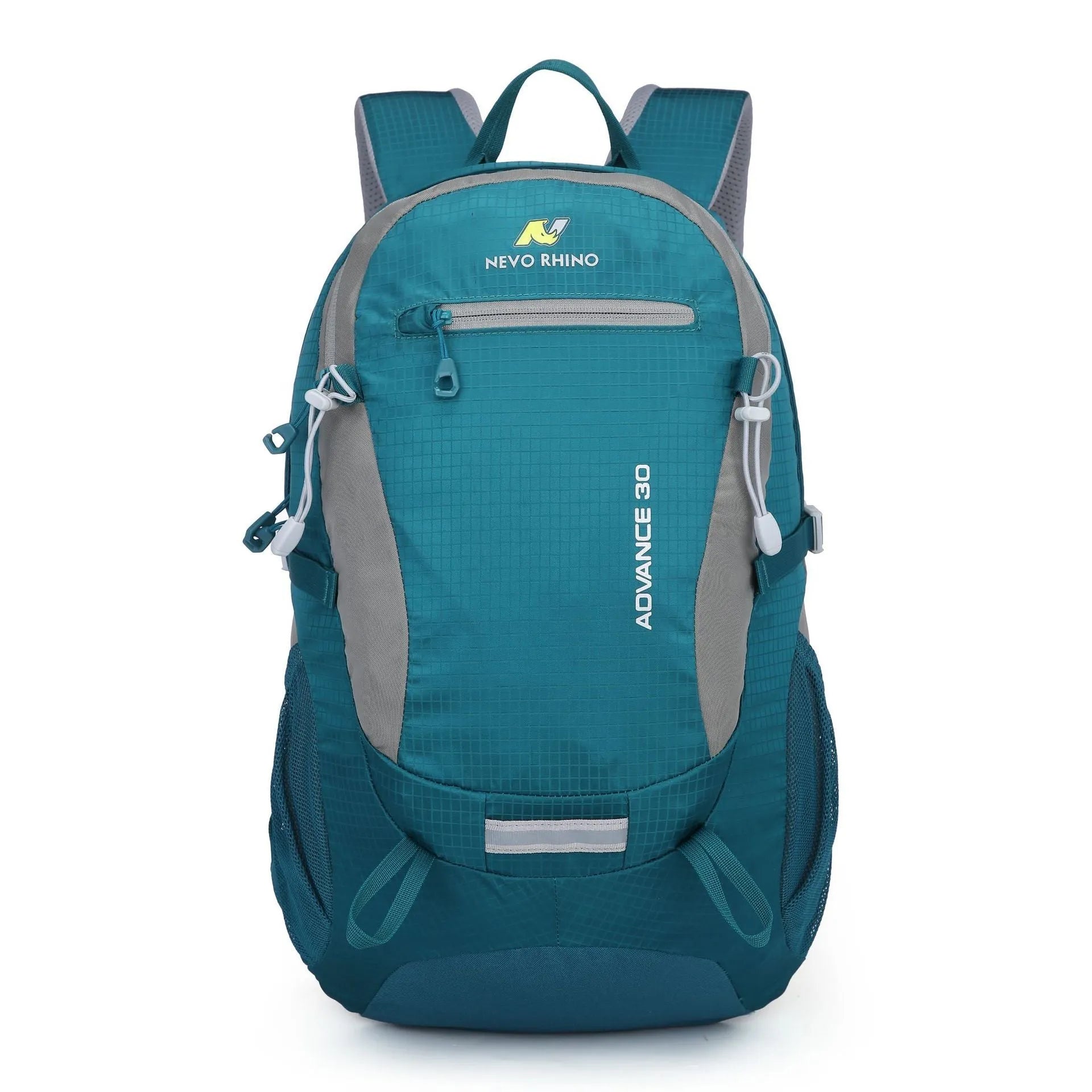 30-litre nylon waterproof backpack in dark green colour with air pillow straps.